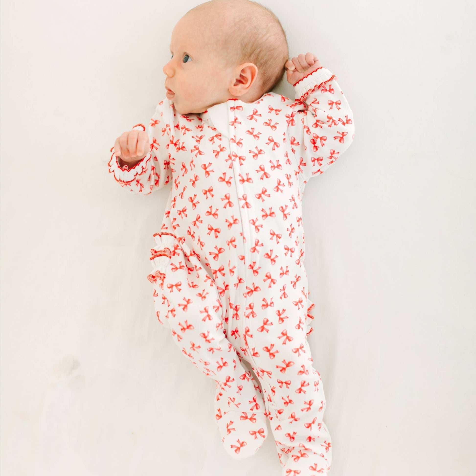 Scarlett Bows Print Zip Footie Magnolia Baby