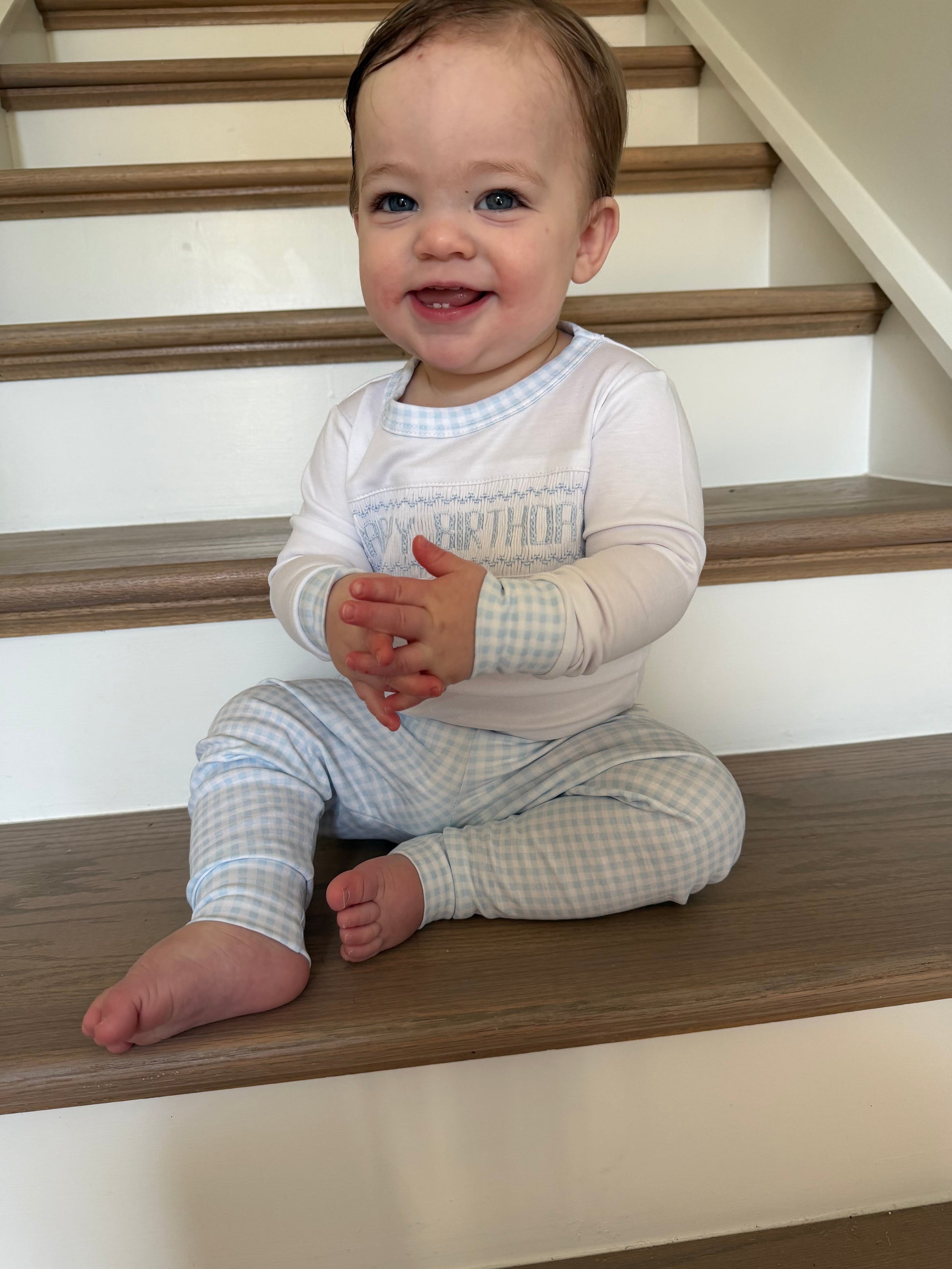 Birthday Heirloom Smocked Light Blue Pajamas Magnolia Baby