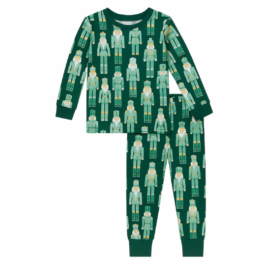 Green Christmas nutcracker bamboo soft toddler boys pajamas and eczema friendly 