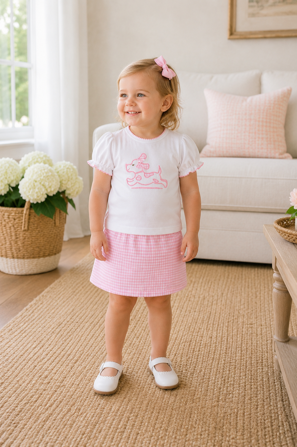 Pink Gingham Puppy Skort Set Petit Ami & Zubels