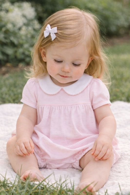 Mini Stripes Collared Short Sleeve Bubble - Pink Magnolia Baby