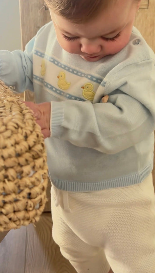 Three Little Ducks Blue Knit Sweater Petit Ami & Zubels