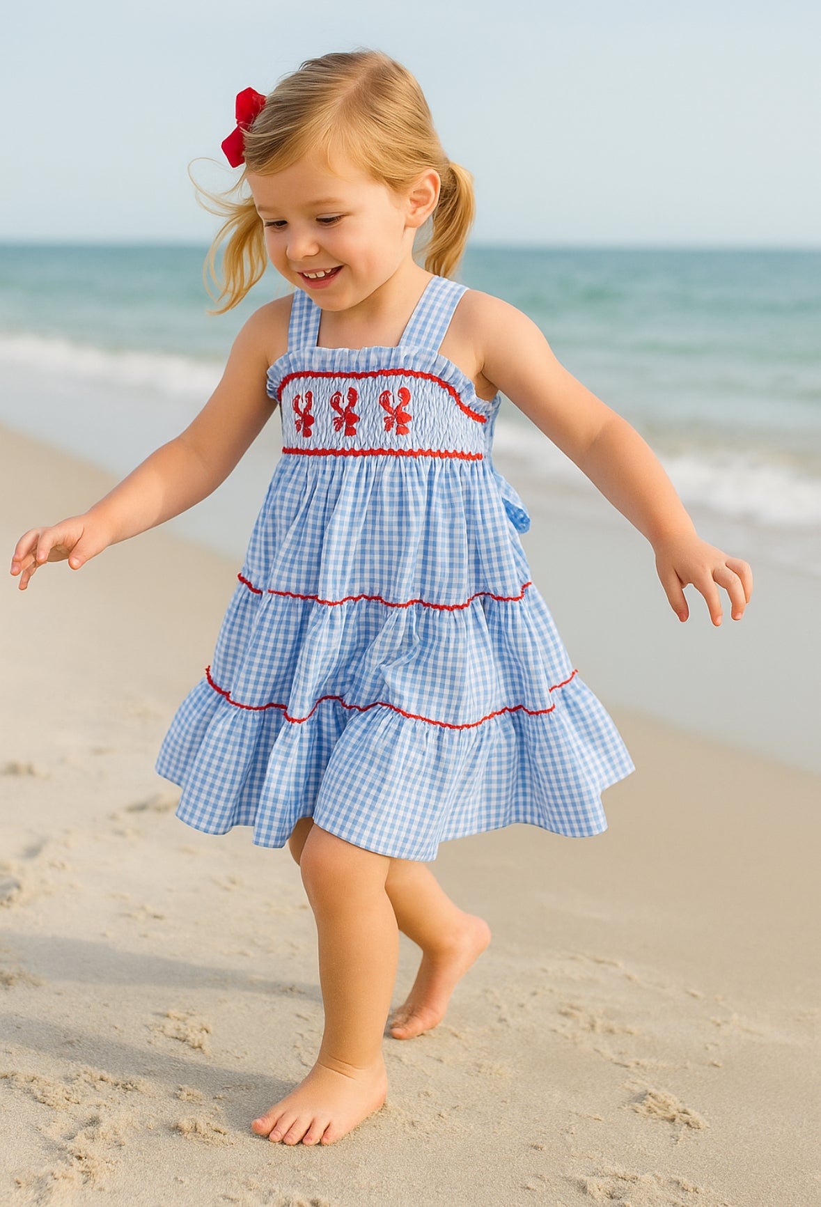 Blue Gingham Crawfish Layered Sundress