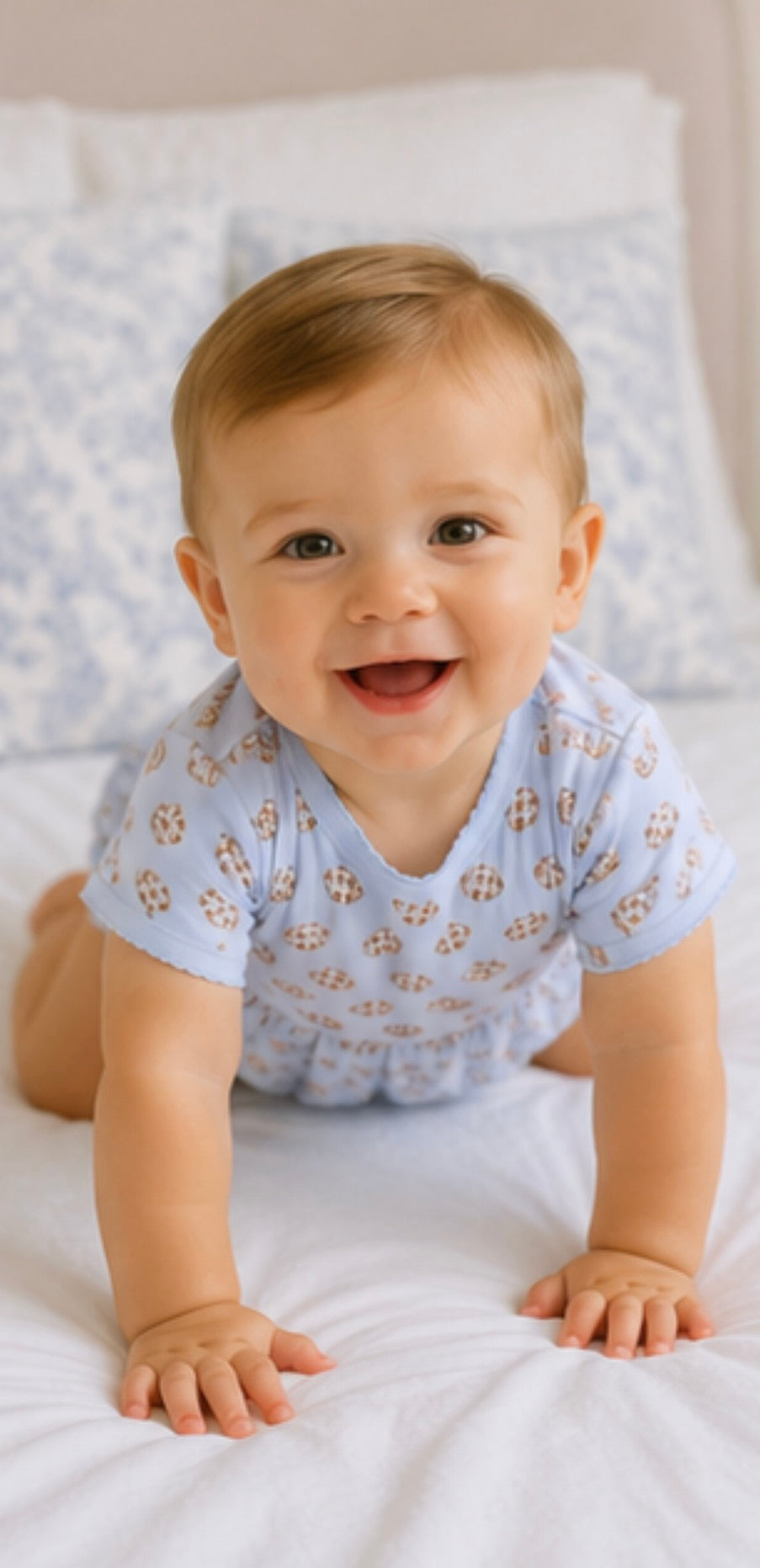 Tiny Tailgater Print Bubble - Light Blue Magnolia Baby