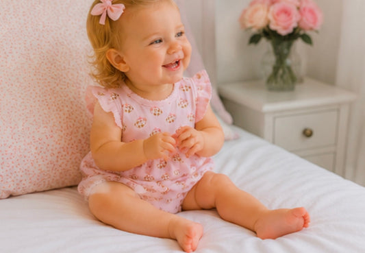 Tiny Tailgater Print Bubble - Pink Magnolia Baby