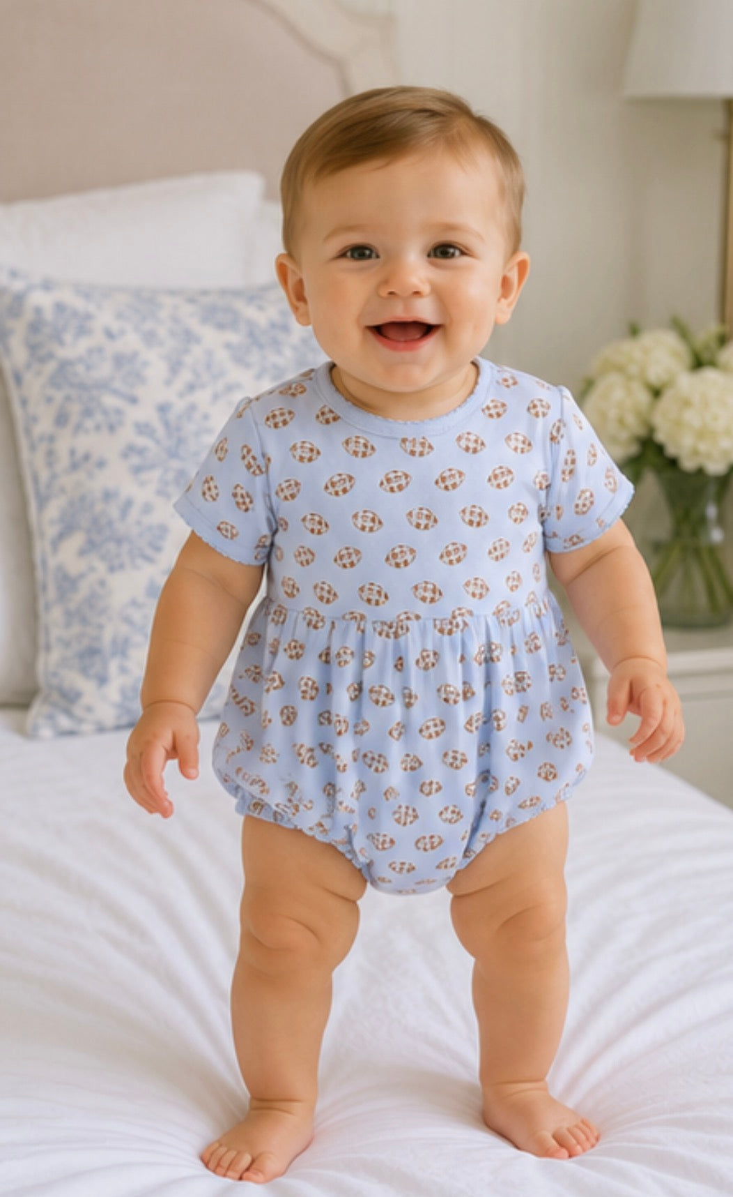 Tiny Tailgater Print Bubble - Light Blue Magnolia Baby