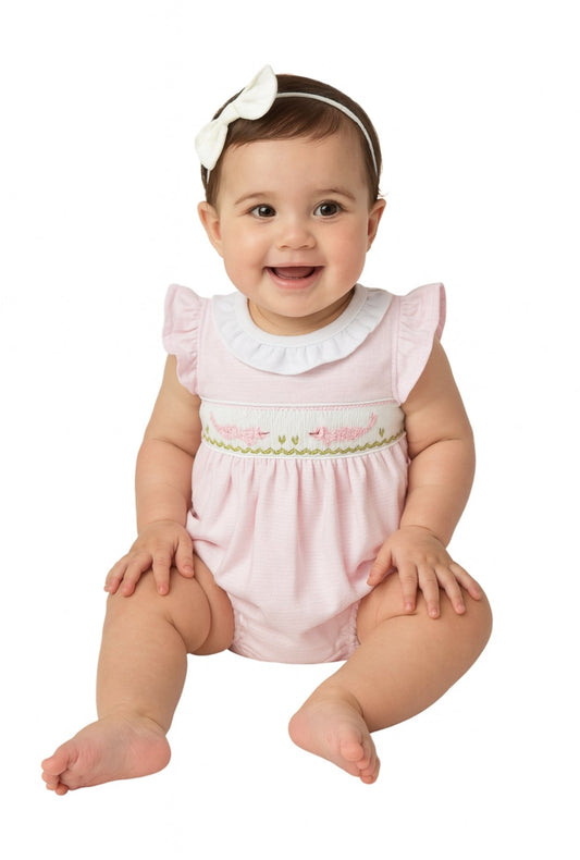 Pink Alligator Smocked Bubble Lowcountry Littlewear
