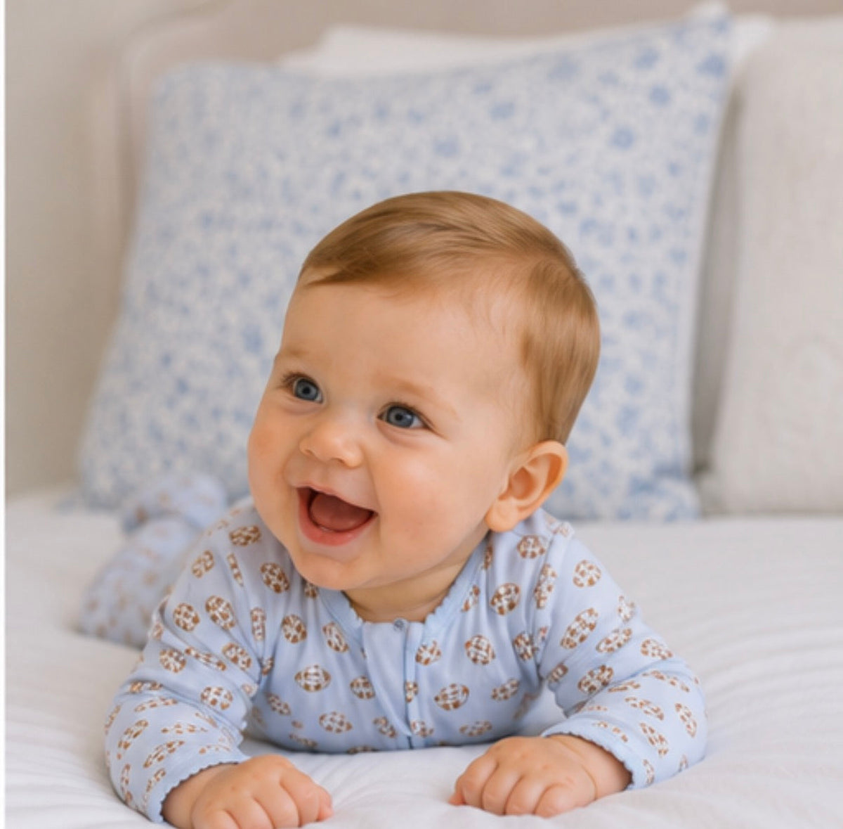 Tiny Tailgater Print Zip Footie - Light Blue Magnolia Baby