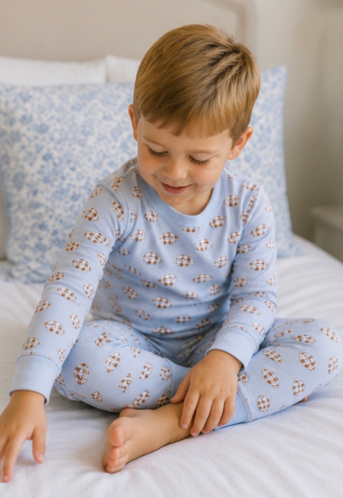 Tiny Tailgater Long Pajamas - Light Blue Magnolia Baby