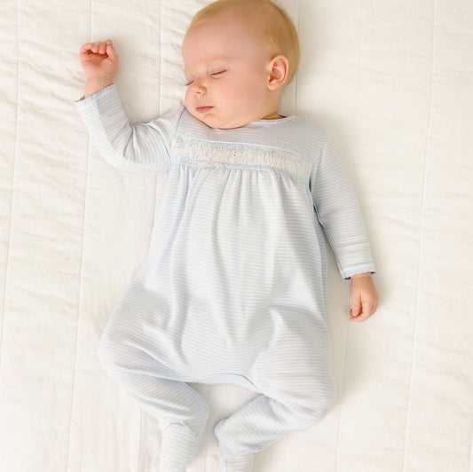 Blue Stripes Smocked Footie Lowcountry Littlewear
