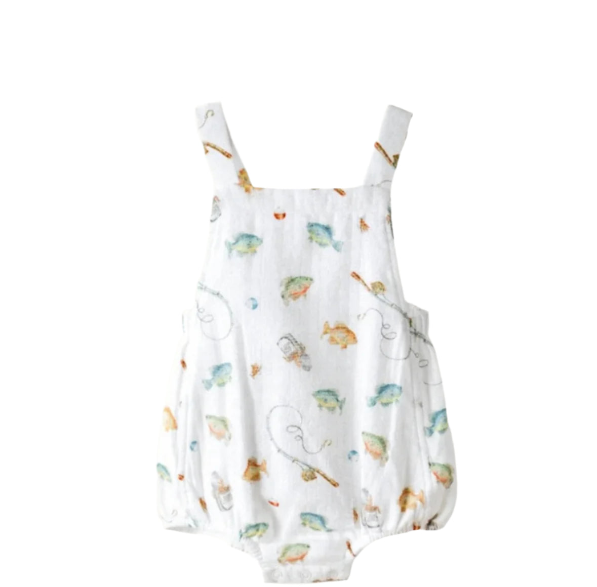 Baby romper with fish pattern on a white background