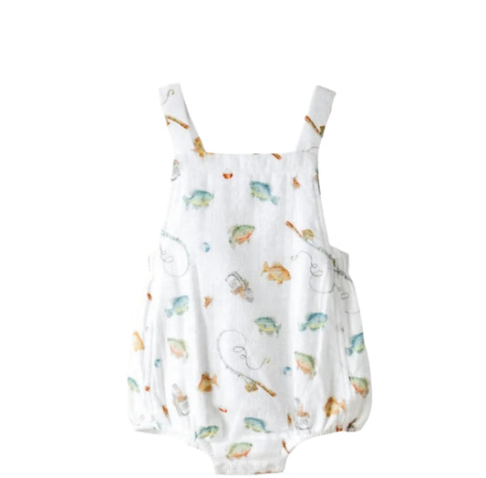 Baby romper with fish pattern on a white background