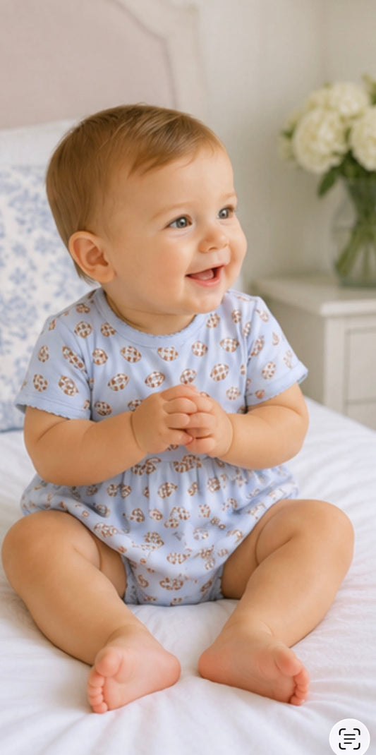 Tiny Tailgater Print Bubble - Light Blue Magnolia Baby