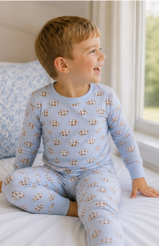 Tiny Tailgater Long Pajamas - Light Blue Magnolia Baby