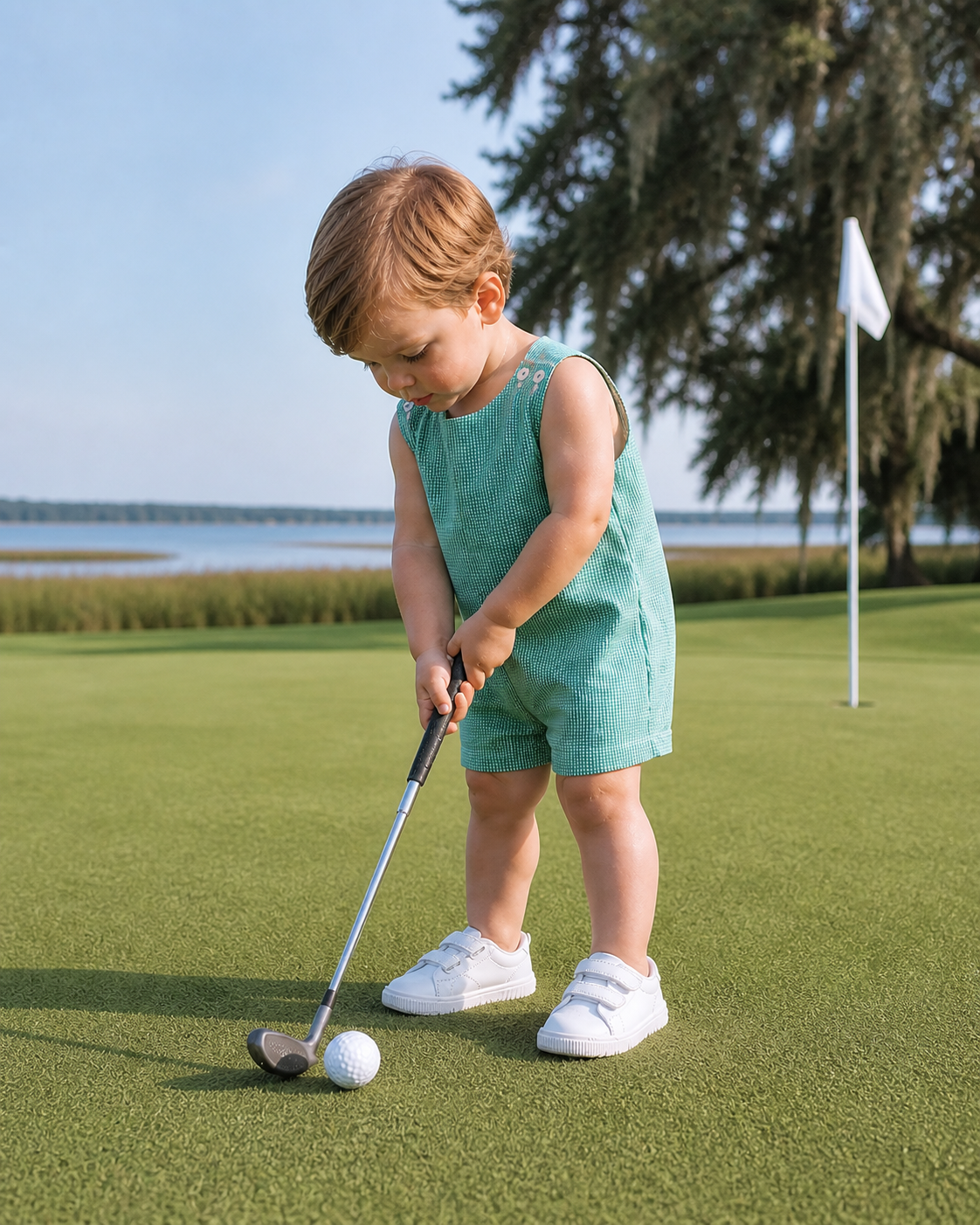 Green Gingham Romper Petit Ami & Zubels