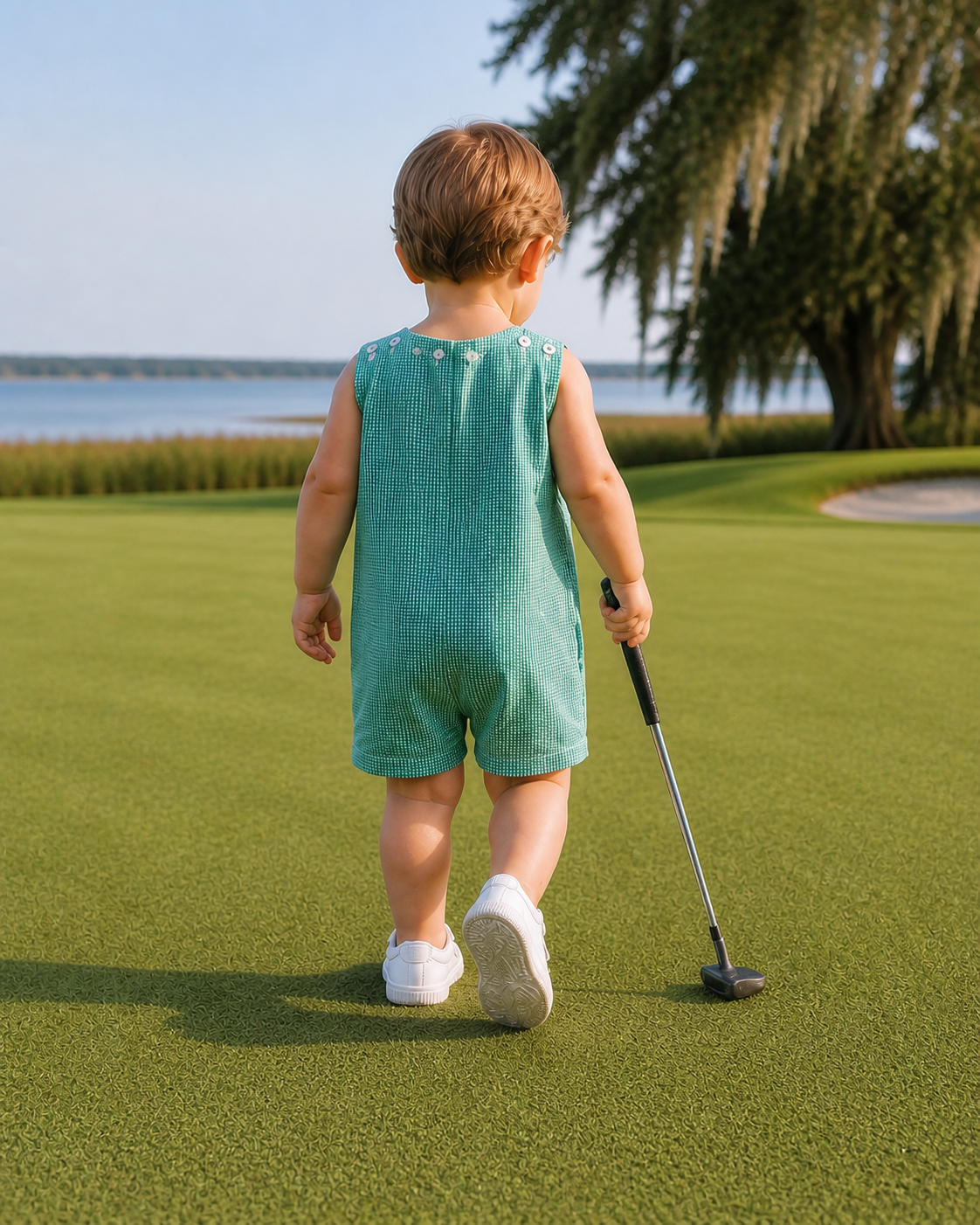 Green Gingham Romper Petit Ami & Zubels