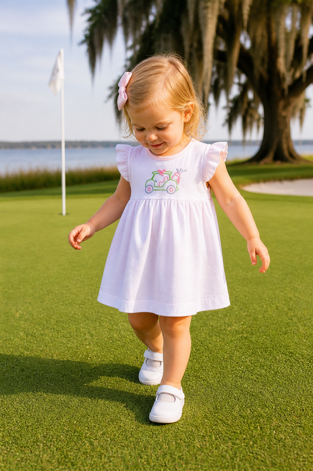 Pink Golf Embroidered Bubble Dress Petit Ami & Zubels