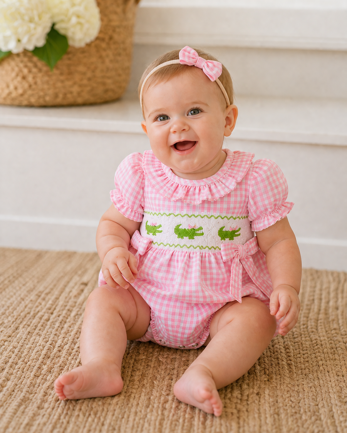 Alligator Smocked Romper Rylee Faith Designs