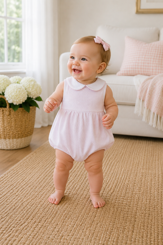 Mini Stripes Collared Sleeveless Bubble - Pink Magnolia Baby