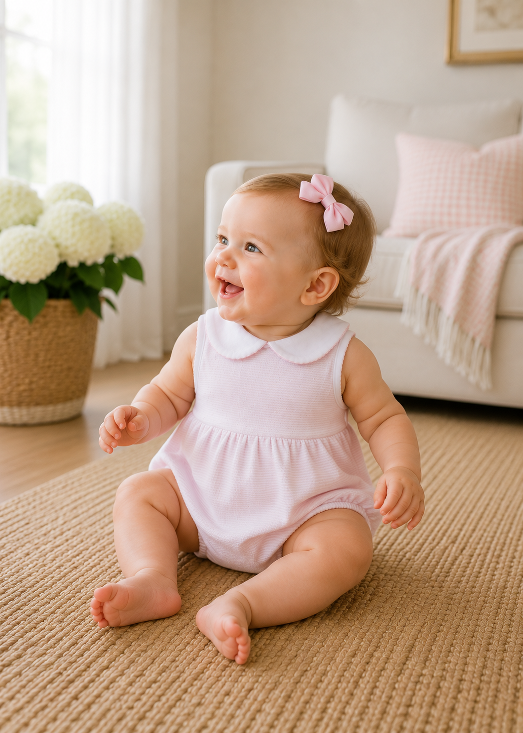 Mini Stripes Collared Sleeveless Bubble - Pink Magnolia Baby