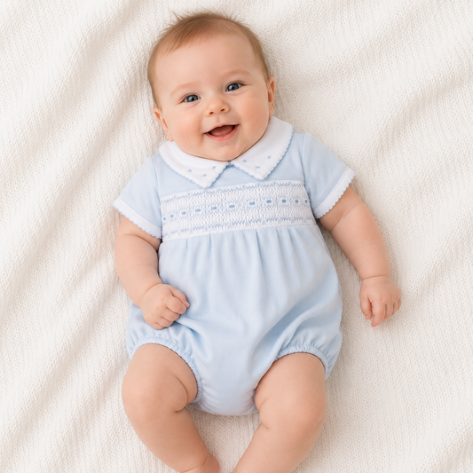 Landry Smocked Bubble - Light Blue Magnolia Baby