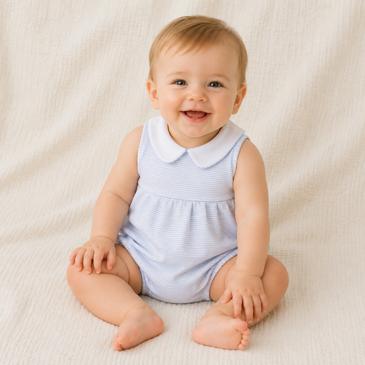 Mini Stripes Collared Sleeveless Bubble - Light Blue Magnolia Baby