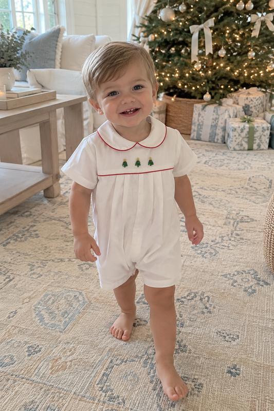 Christmas Tree Embroidered Romper Petit Ami & Zubels