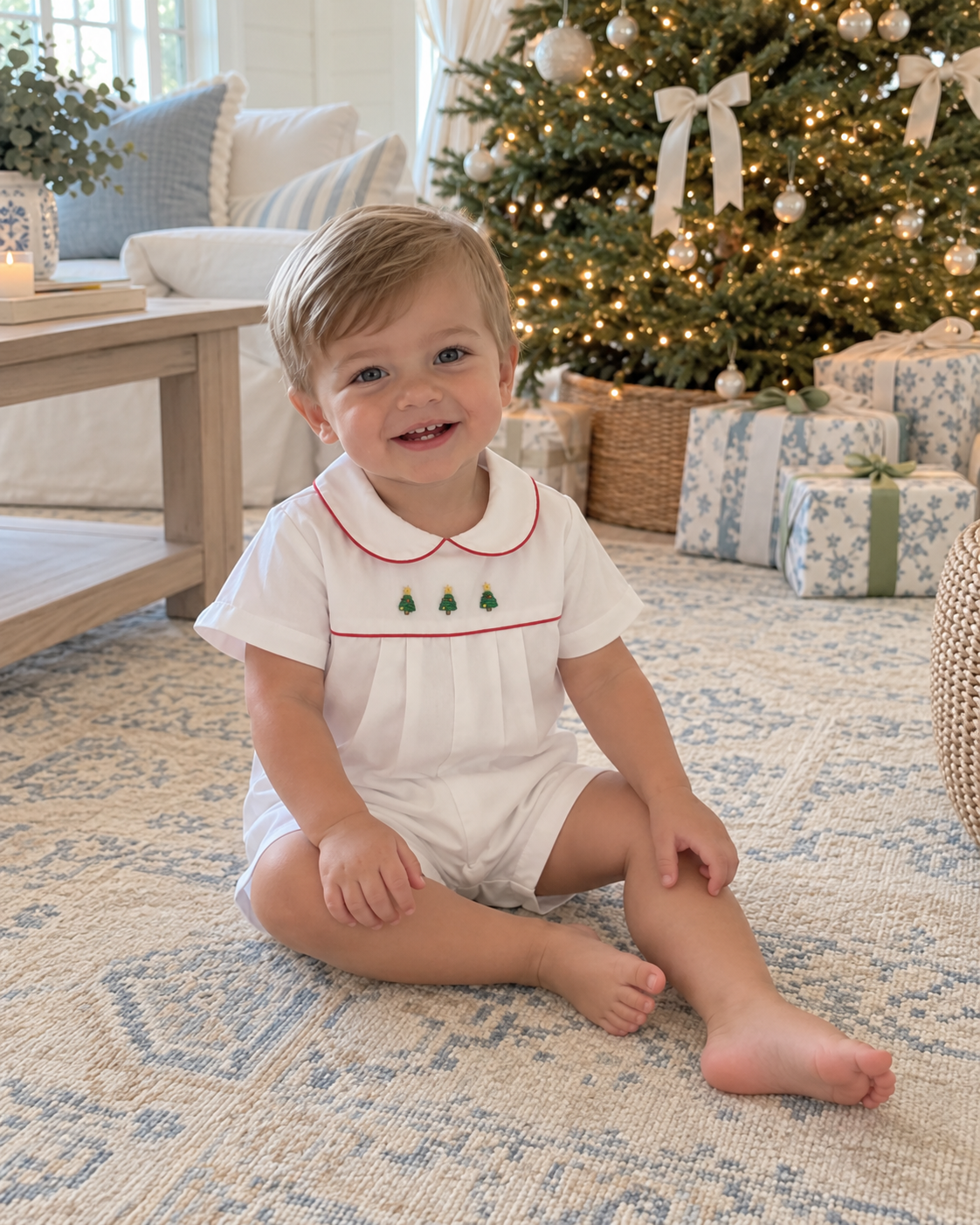 Christmas Tree Embroidered Romper Petit Ami & Zubels