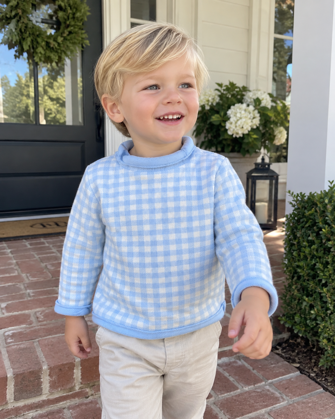 Beau Blue Gingham Knit Sweater Lowcountry Littlewear