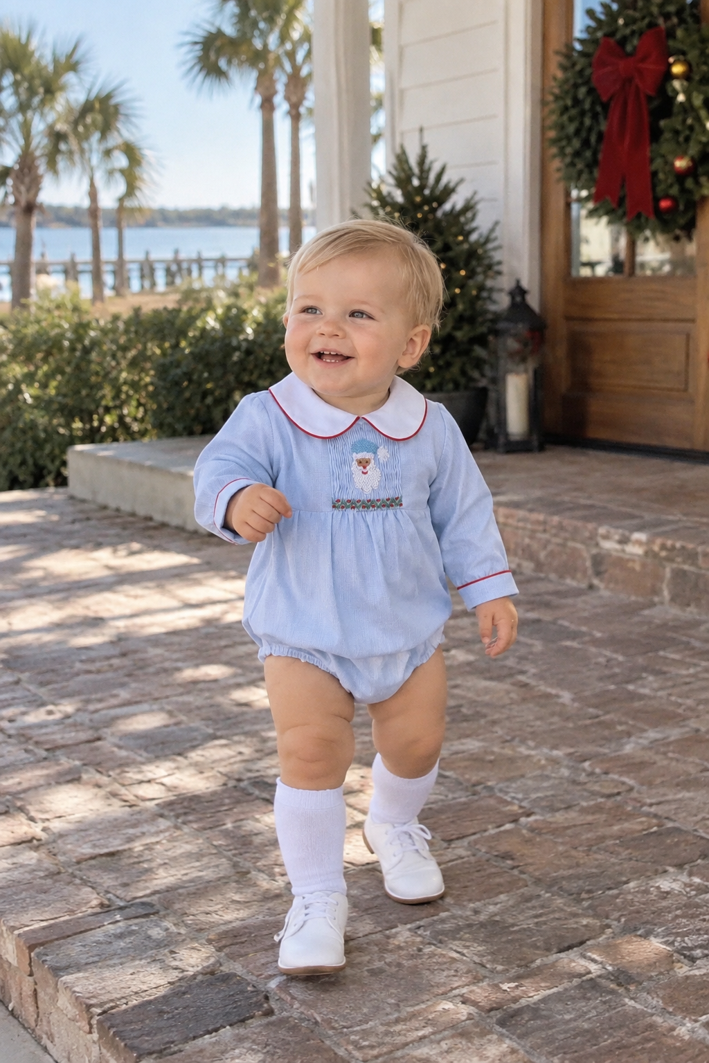 Diaper Set with Hand Picture Smocked Santa Petit Ami & Zubels