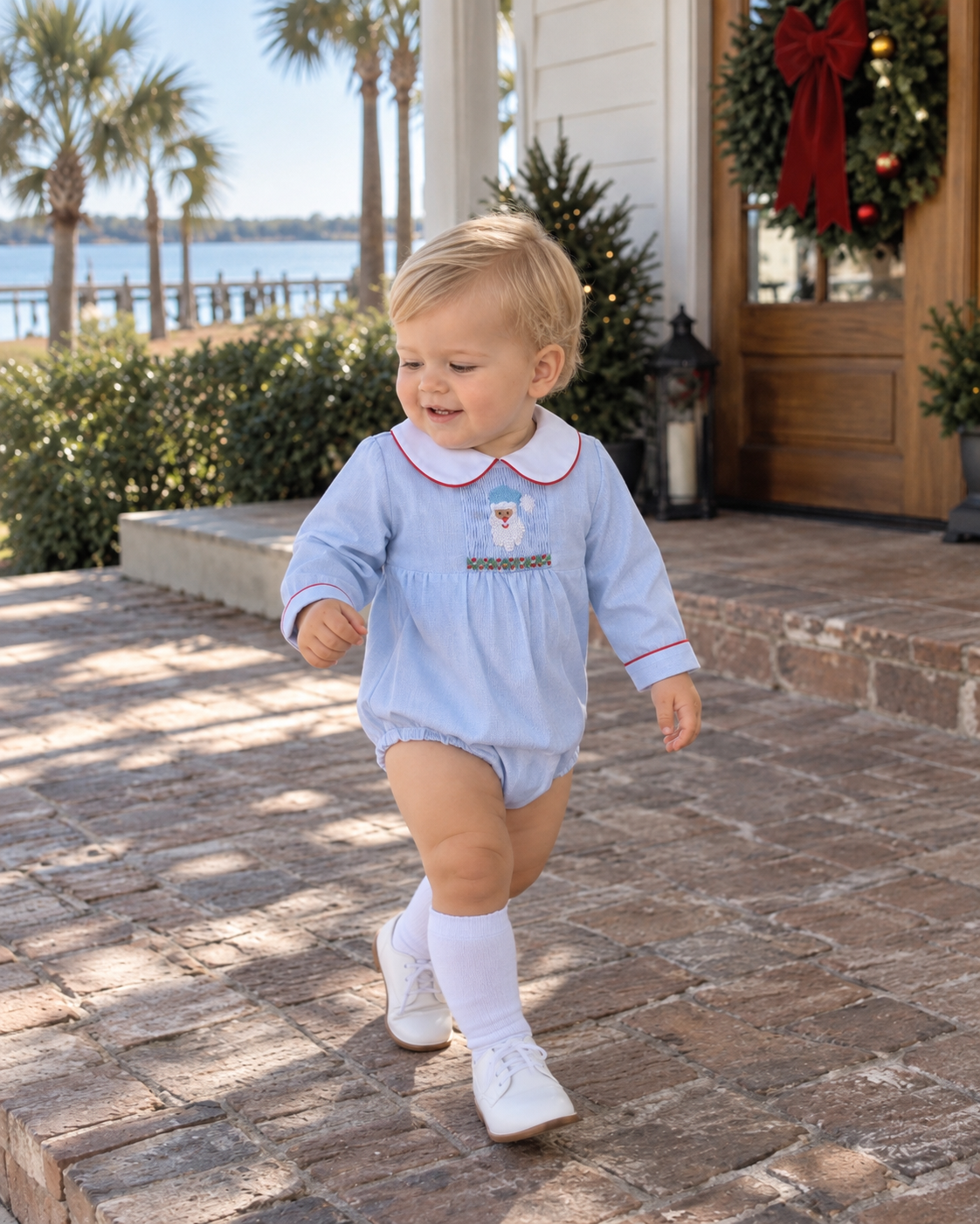 Diaper Set with Hand Picture Smocked Santa Petit Ami & Zubels
