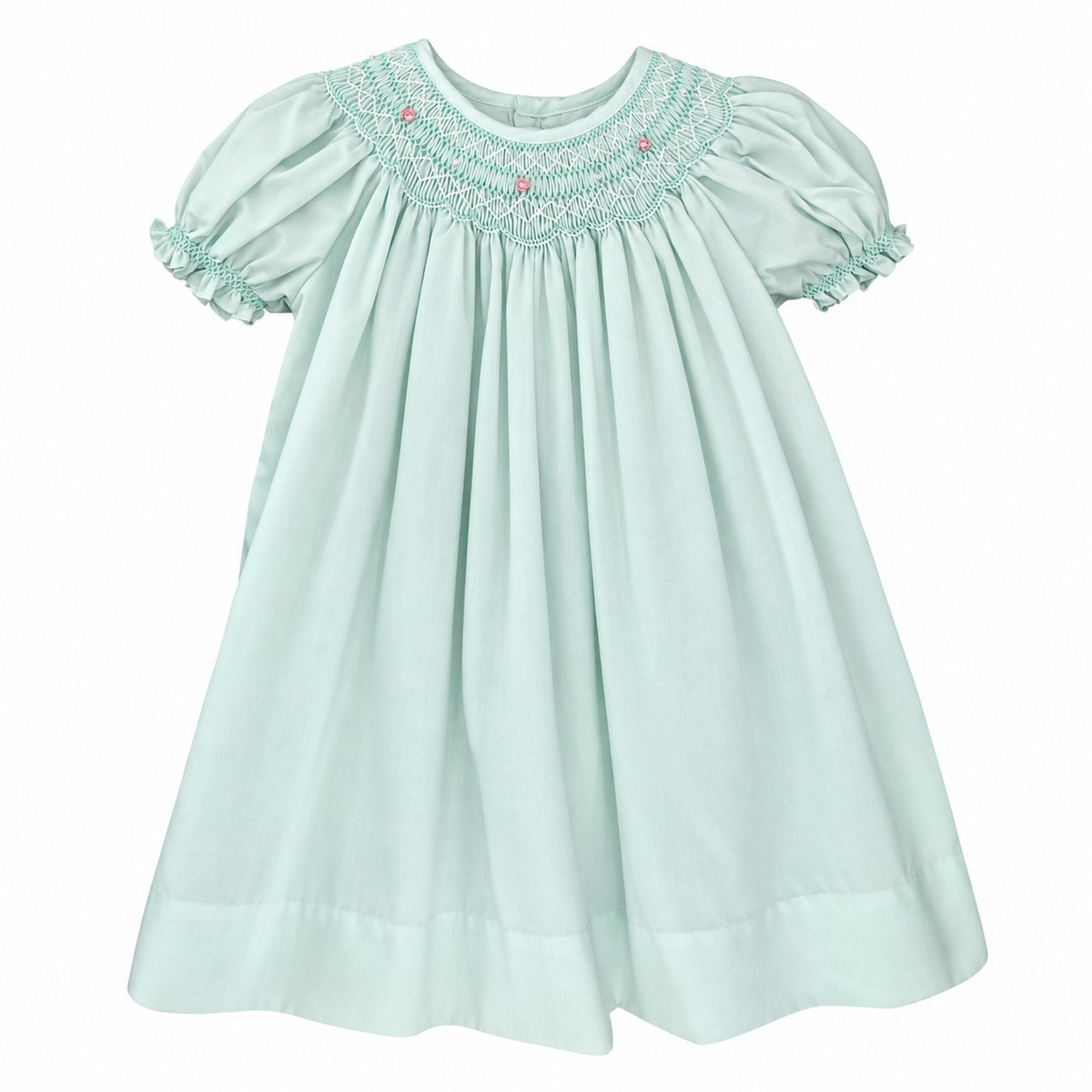 Mint Smocked Dress with Pearls Petit Ami & Zubels