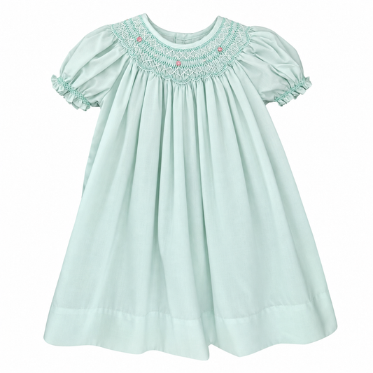 Mint Smocked Dress with Pearls Petit Ami & Zubels