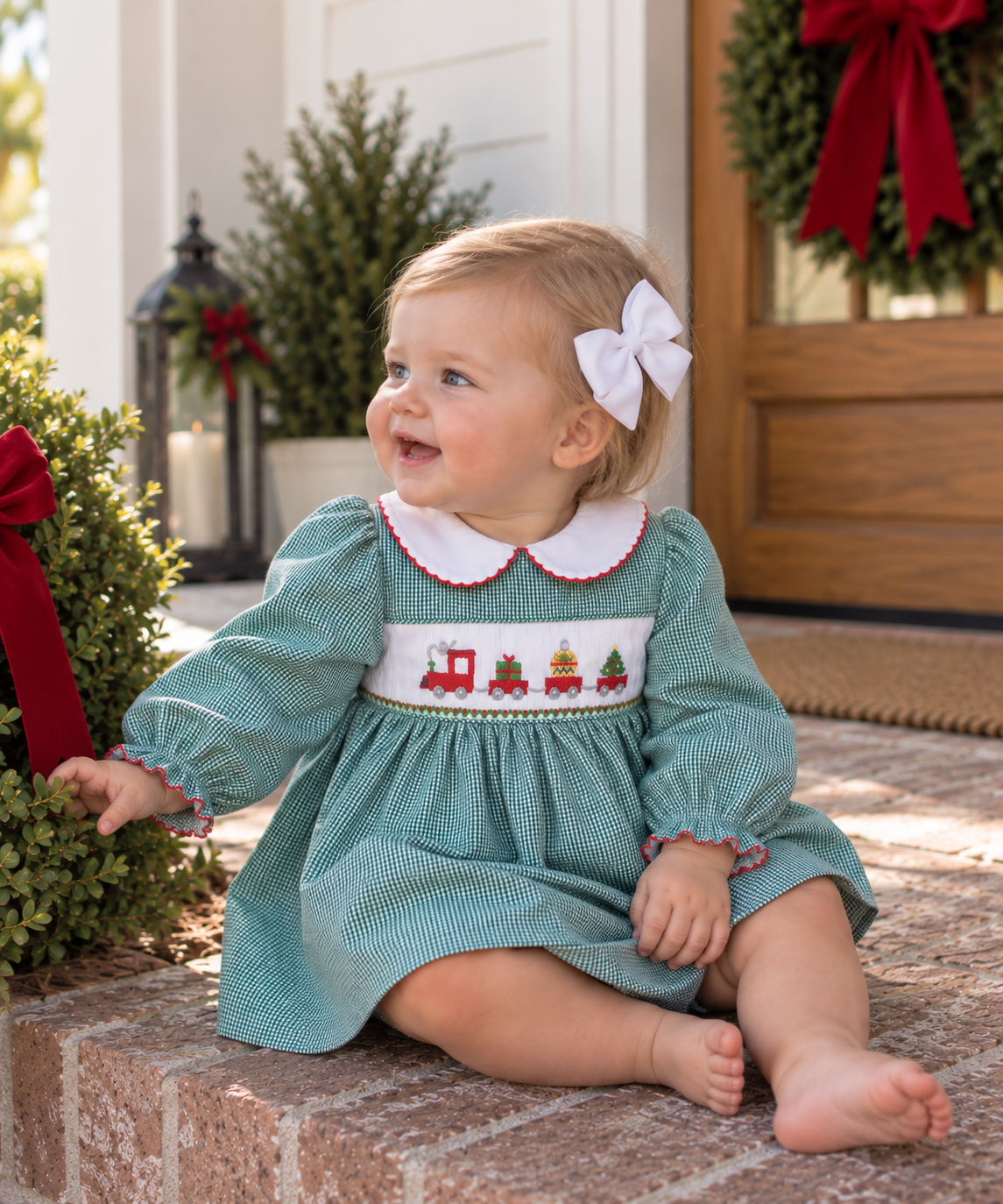 Christmas Train Smocked Dress Petit Ami & Zubels