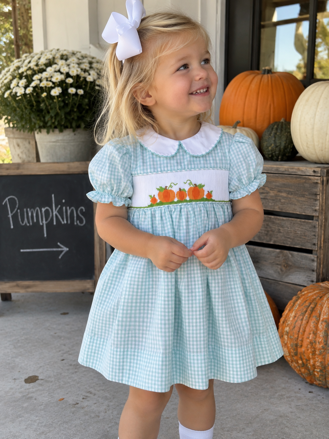 Pumpkin Patch Gingham Dress- Turquoise Petit Ami & Zubels