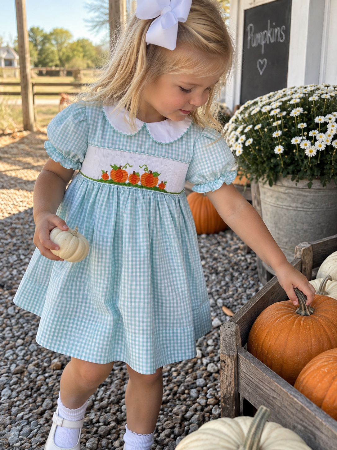 Pumpkin Patch Gingham Dress- Turquoise Petit Ami & Zubels
