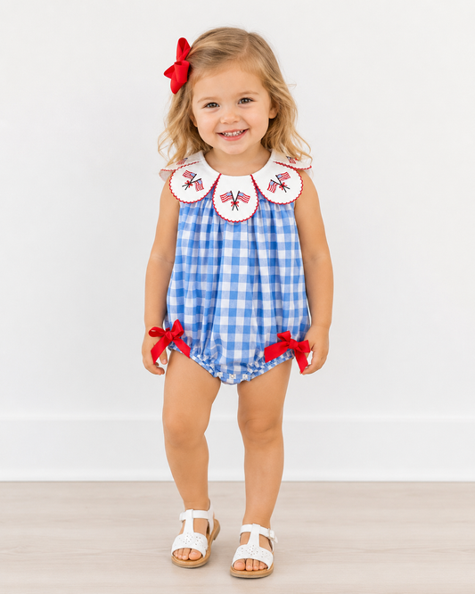 Girls 4th of July Plaid Romper Rylee Faith Designs