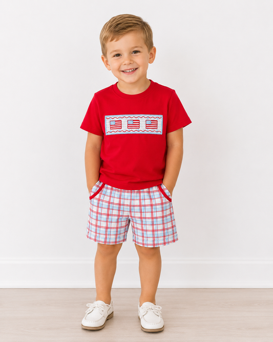 Boys Flag Plaid Set Rylee Faith Designs