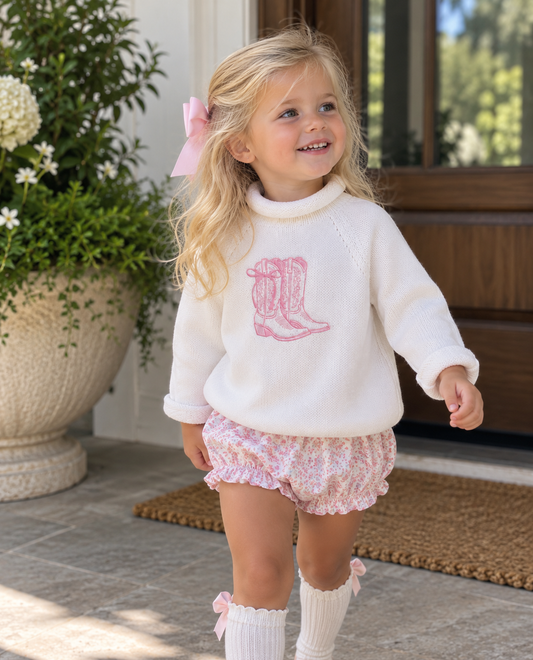 Darling Cowboy Boots Rollneck Sweater - Pink Magnolia Baby