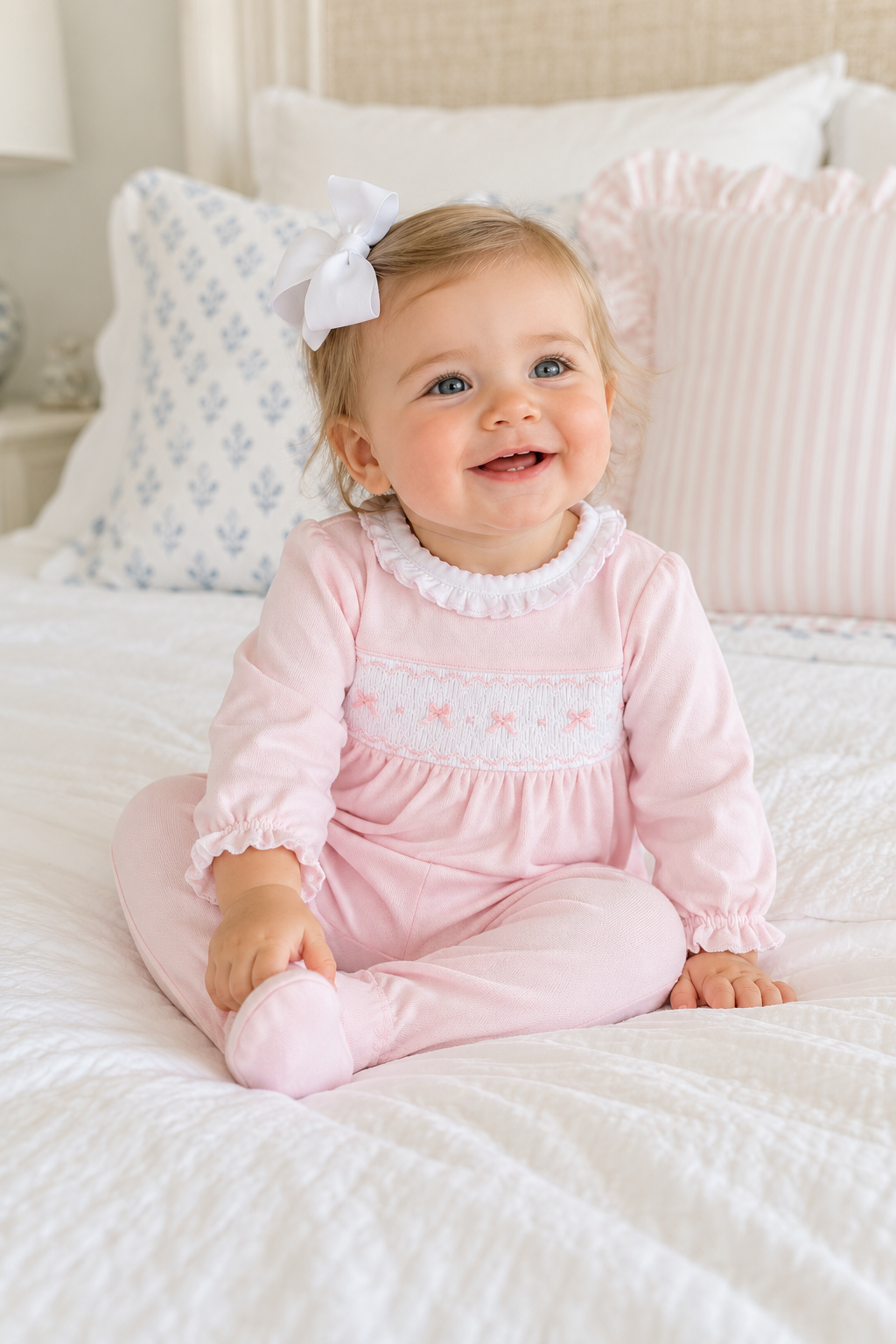 Amelia's Classics Solid Smocked Footie Magnolia Baby