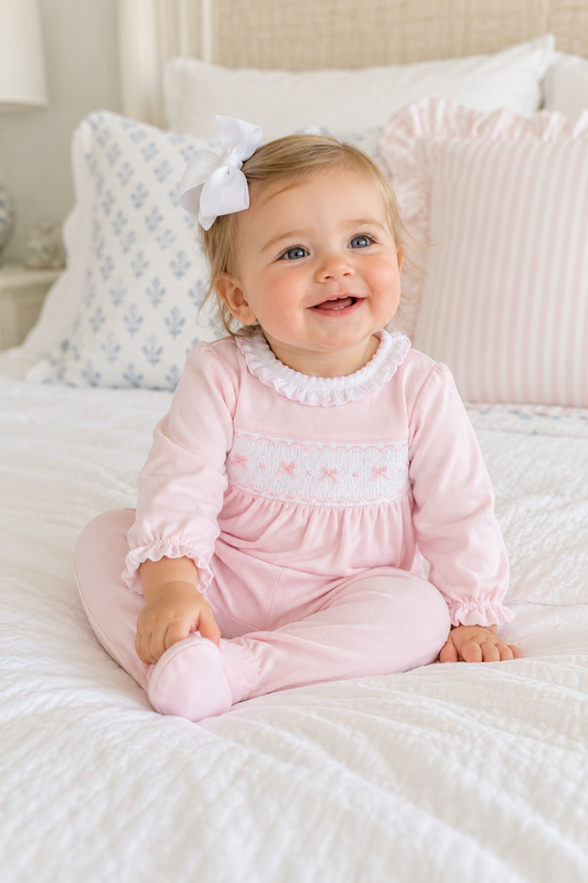 Amelia's Classics Solid Smocked Footie Magnolia Baby