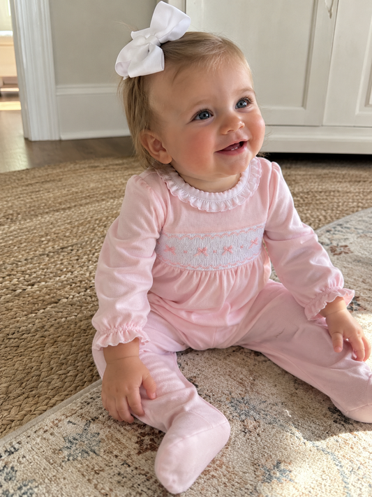Amelia's Classics Solid Smocked Footie Magnolia Baby