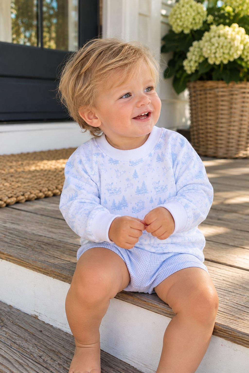 Holiday Toile Pullover Sweatshirt - White Light Blue Magnolia Baby