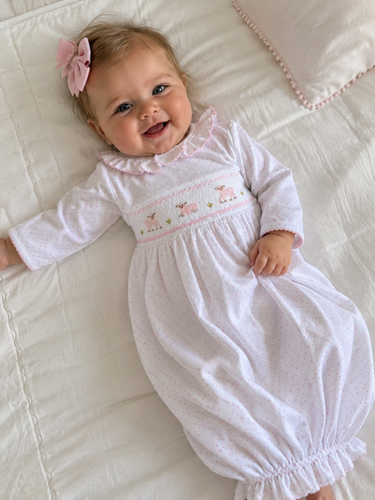 Pink Sheep Smocked Gown Hug Me First