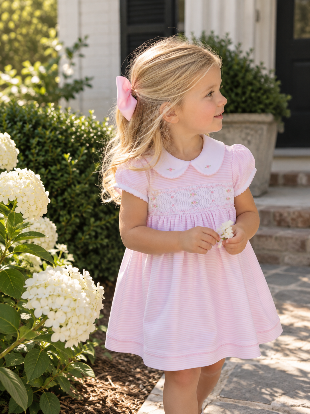Anna Smocked Short Sleeve Dress - Pink Magnolia Baby