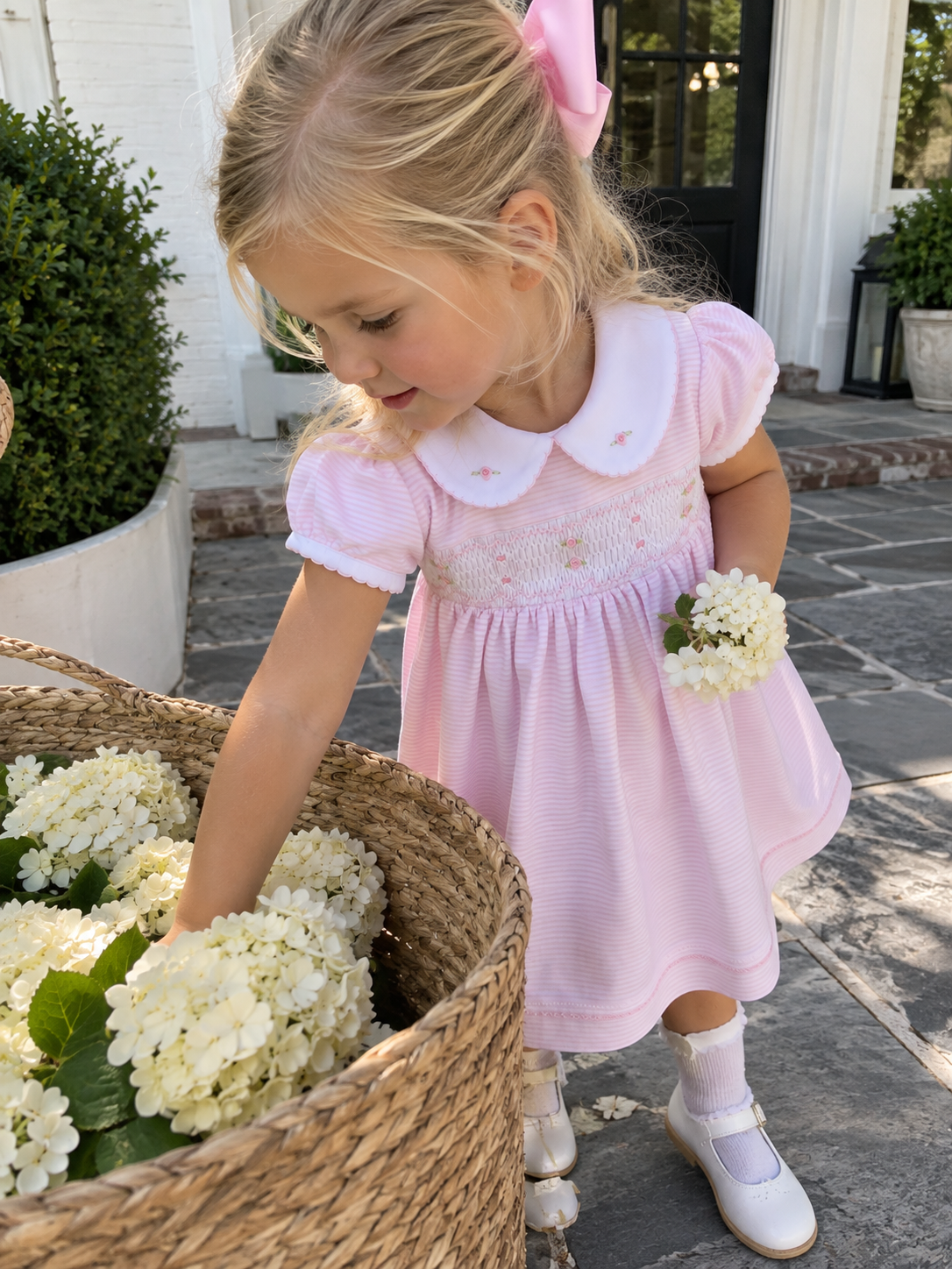Anna Smocked Short Sleeve Dress - Pink Magnolia Baby