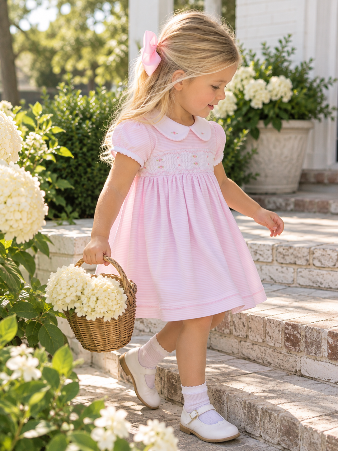 Anna Smocked Short Sleeve Dress - Pink Magnolia Baby