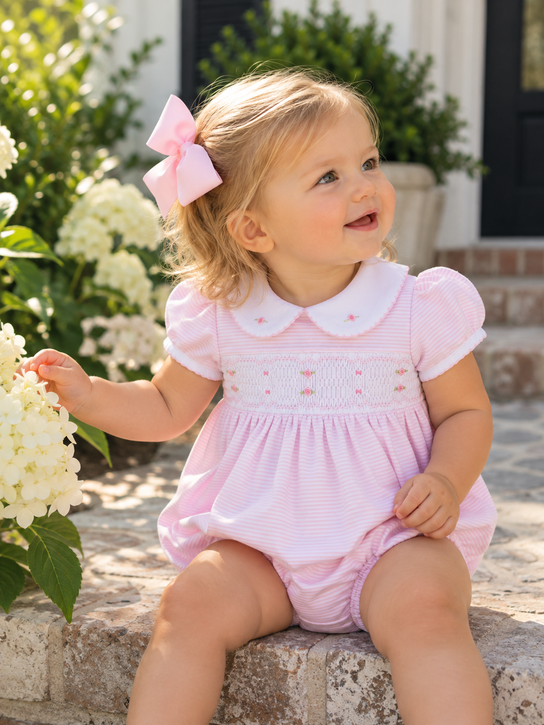 Anna Smocked Short Sleeve Bubble Magnolia Baby