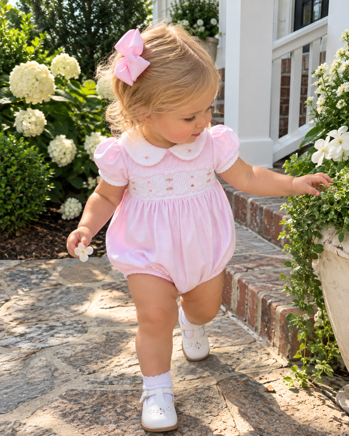 Anna Smocked Short Sleeve Bubble Magnolia Baby