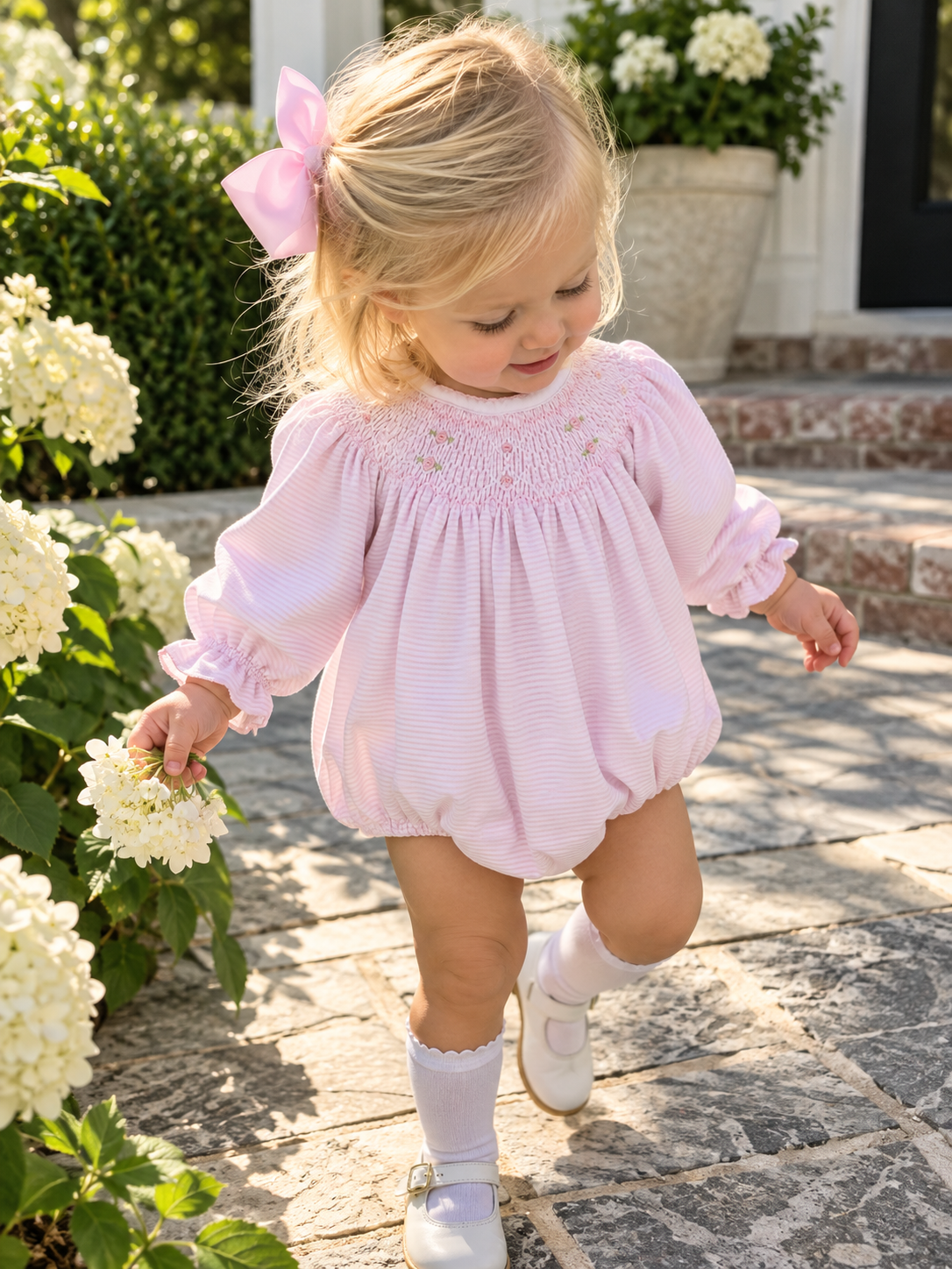 Anna Bishop Long Sleeve Bubble - Pink Magnolia Baby